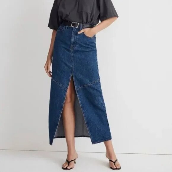 MADEWELL Denim Maxi Skirt Size 30 ( 8/10) Blue Long Casual Slit Jean Skirt - Picture 1 of 14